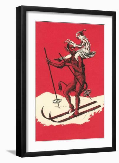 Woman Riding Skiing Devil-null-Framed Art Print