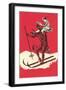 Woman Riding Skiing Devil-null-Framed Art Print