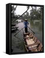 Woman Rowing, Mekong Delta, Vietnam-Bill Bachmann-Framed Stretched Canvas