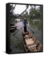 Woman Rowing, Mekong Delta, Vietnam-Bill Bachmann-Framed Stretched Canvas