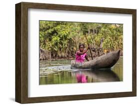 Woman Rowing Traditional Pirogue Down Du River, Monrovia, Liberia-Alida Latham-Framed Photographic Print
