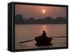 Woman Rowing Woven Skiff, Ha Long Bay (Ha-Long Bay), Unesco World Heritage Site, Vietnam, Indochina-Colin Brynn-Framed Stretched Canvas