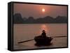 Woman Rowing Woven Skiff, Ha Long Bay (Ha-Long Bay), Unesco World Heritage Site, Vietnam, Indochina-Colin Brynn-Framed Stretched Canvas