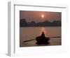 Woman Rowing Woven Skiff, Ha Long Bay (Ha-Long Bay), Unesco World Heritage Site, Vietnam, Indochina-Colin Brynn-Framed Photographic Print