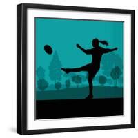 Woman Rugby Silhouette in Countryside Nature Illustration Vector-Kristaps Eberlins-Framed Art Print
