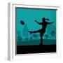 Woman Rugby Silhouette in Countryside Nature Illustration Vector-Kristaps Eberlins-Framed Art Print