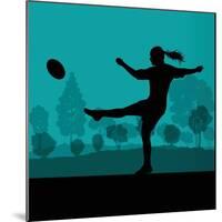 Woman Rugby Silhouette in Countryside Nature Illustration Vector-Kristaps Eberlins-Mounted Art Print