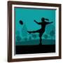 Woman Rugby Silhouette in Countryside Nature Illustration Vector-Kristaps Eberlins-Framed Art Print