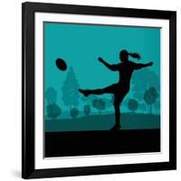 Woman Rugby Silhouette in Countryside Nature Illustration Vector-Kristaps Eberlins-Framed Art Print