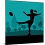 Woman Rugby Silhouette in Countryside Nature Illustration Vector-Kristaps Eberlins-Mounted Art Print