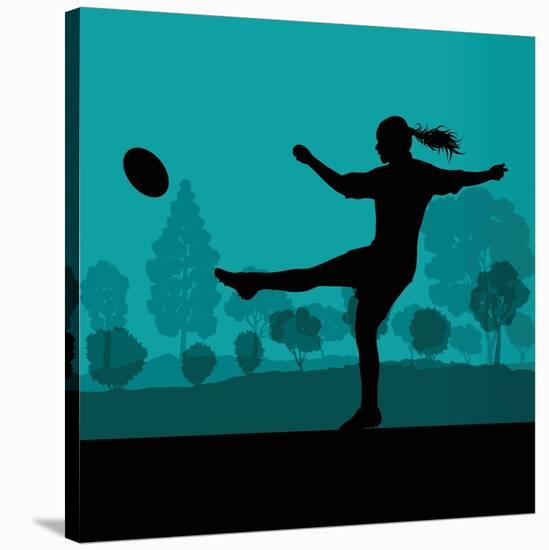 Woman Rugby Silhouette in Countryside Nature Illustration Vector-Kristaps Eberlins-Stretched Canvas
