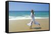 Woman Running Along Beach, Kovalam, Kerala State, India-Gavin Hellier-Framed Stretched Canvas