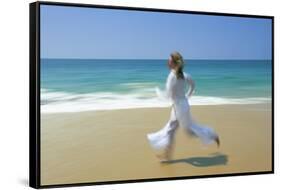 Woman Running Along Beach, Kovalam, Kerala State, India-Gavin Hellier-Framed Stretched Canvas