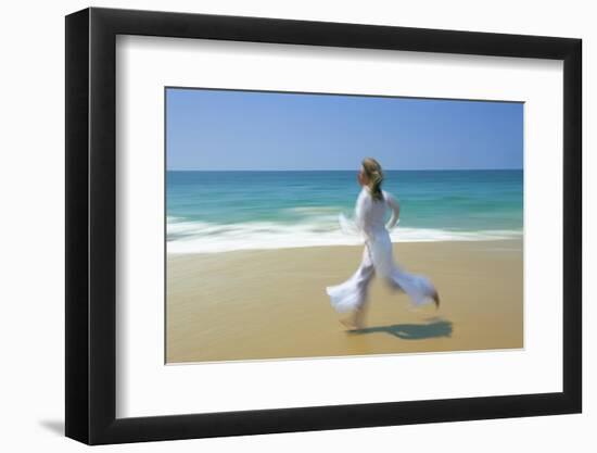 Woman Running Along Beach, Kovalam, Kerala State, India-Gavin Hellier-Framed Premium Photographic Print