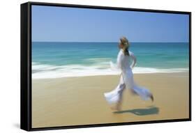 Woman Running Along Beach, Kovalam, Kerala State, India-Gavin Hellier-Framed Stretched Canvas