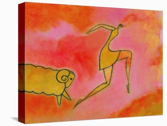 Woman Running from a Ram-Marie Bertrand-Stretched Canvas