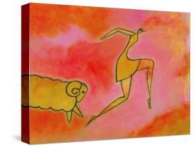 Woman Running from a Ram-Marie Bertrand-Stretched Canvas