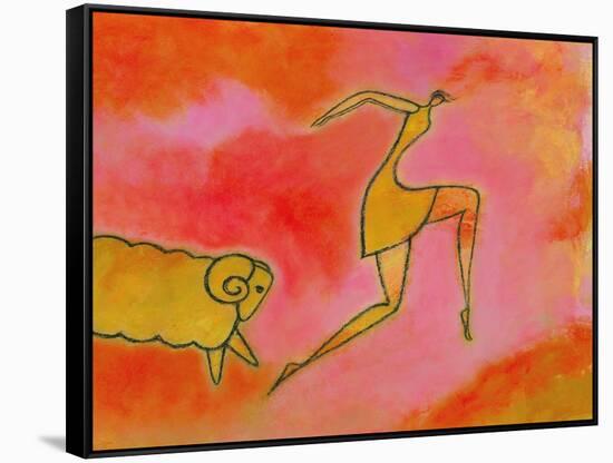 Woman Running from a Ram-Marie Bertrand-Framed Stretched Canvas