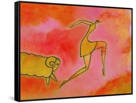 Woman Running from a Ram-Marie Bertrand-Framed Stretched Canvas