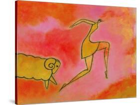 Woman Running from a Ram-Marie Bertrand-Stretched Canvas