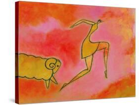 Woman Running from a Ram-Marie Bertrand-Stretched Canvas