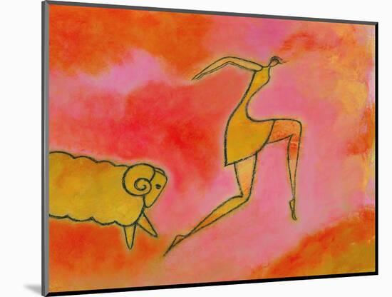 Woman Running from a Ram-Marie Bertrand-Mounted Giclee Print