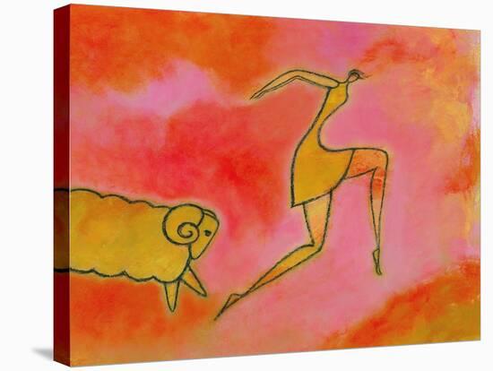 Woman Running from a Ram-Marie Bertrand-Stretched Canvas