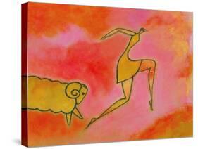 Woman Running from a Ram-Marie Bertrand-Stretched Canvas