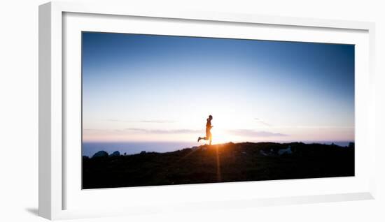 Woman Runs Along a Trail Above the California Coast North of San Francisco-Steven Gnam-Framed Photographic Print