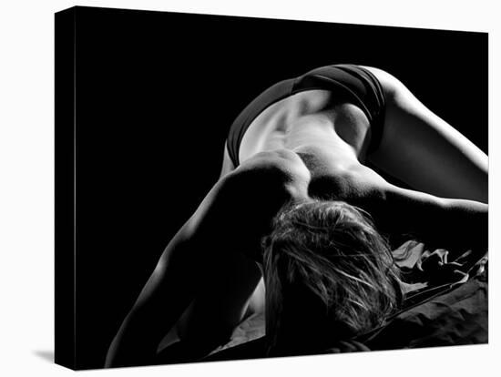 Woman's Back on Black Background-Antonino Barbagallo-Stretched Canvas
