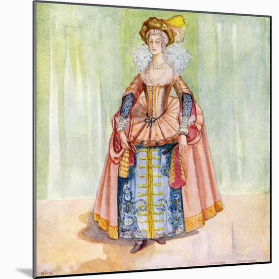 Woman 's costume in reign of James I (1603-1625)-Dion Clayton Calthrop-Mounted Giclee Print