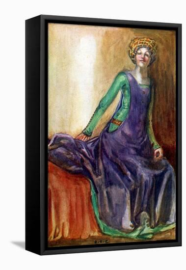 Woman 's costume in reign of Richard II-Dion Clayton Calthrop-Framed Stretched Canvas