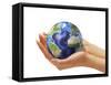 Woman's Hands Holding An Earth Globe-Stocktrek Images-Framed Stretched Canvas