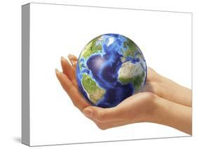 Woman's Hands Holding An Earth Globe-Stocktrek Images-Stretched Canvas