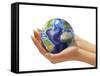 Woman's Hands Holding An Earth Globe-Stocktrek Images-Framed Stretched Canvas