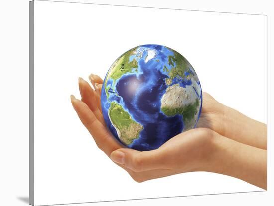 Woman's Hands Holding An Earth Globe-Stocktrek Images-Stretched Canvas