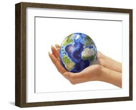 Woman's Hands Holding An Earth Globe-Stocktrek Images-Framed Premium Photographic Print