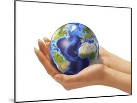 Woman's Hands Holding An Earth Globe-Stocktrek Images-Mounted Premium Photographic Print