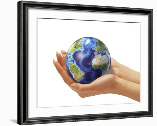 Woman's Hands Holding An Earth Globe-Stocktrek Images-Framed Photographic Print