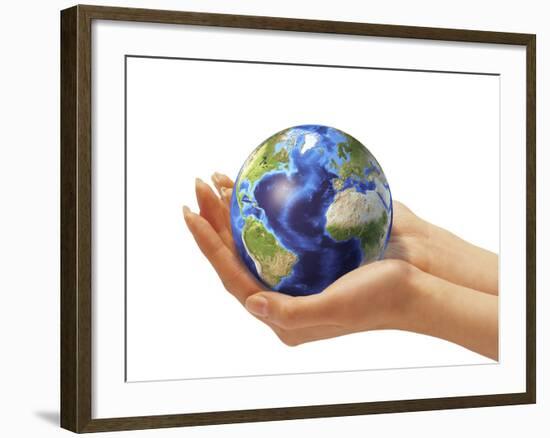 Woman's Hands Holding An Earth Globe-Stocktrek Images-Framed Photographic Print