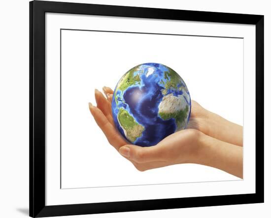 Woman's Hands Holding An Earth Globe-Stocktrek Images-Framed Photographic Print