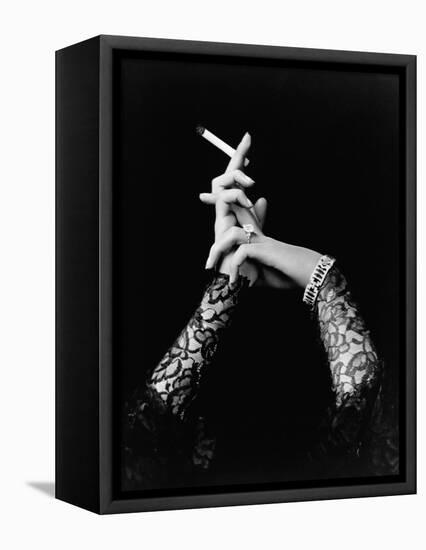 Woman's Hands Holding Cigarette-null-Framed Stretched Canvas