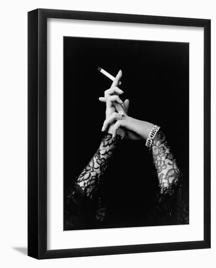 Woman's Hands Holding Cigarette-null-Framed Photographic Print