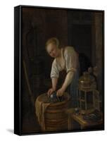 Woman Scouring Metalware-Jan Havicksz Steen-Framed Stretched Canvas