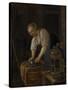 Woman Scouring Metalware-Jan Havicksz Steen-Stretched Canvas