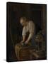 Woman Scouring Metalware-Jan Havicksz Steen-Framed Stretched Canvas