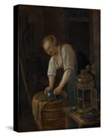 Woman Scouring Metalware-Jan Havicksz Steen-Stretched Canvas