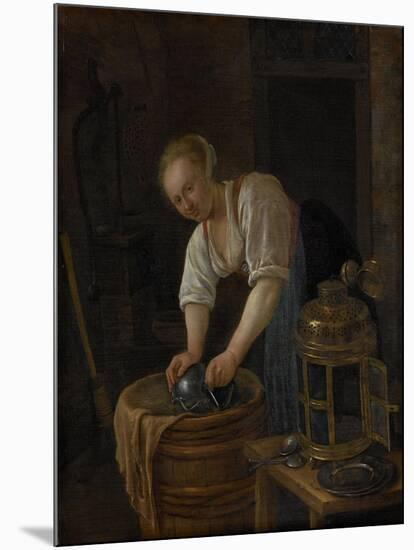 Woman Scouring Metalware-Jan Havicksz Steen-Mounted Art Print