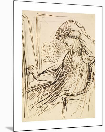 Woman Seated at an Embroidery Frame or Easel-Dante Gabriel Rossetti-Mounted Premium Giclee Print