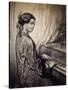 Woman Seated at Piano-Eugene Deveria-Stretched Canvas